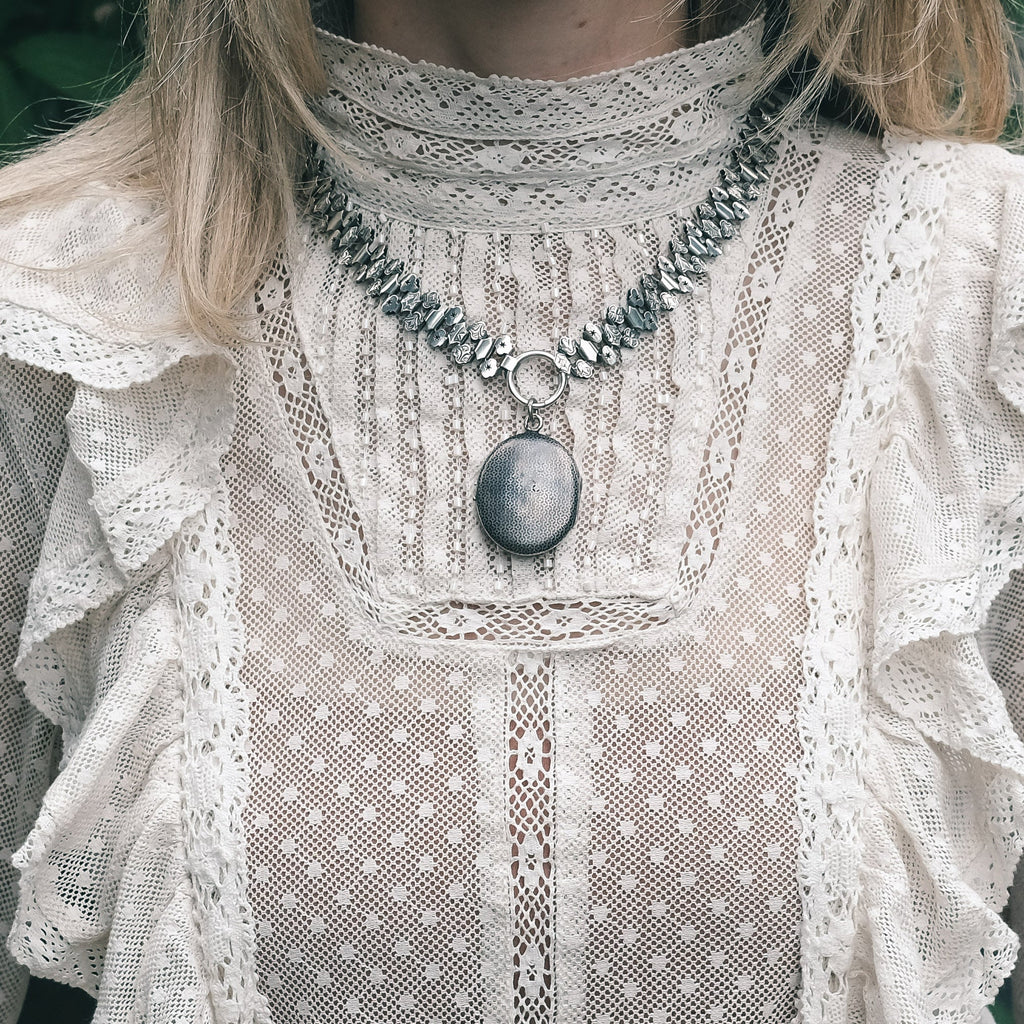 Victorian Geometric Niello Locket - Lost Owl Jewelry