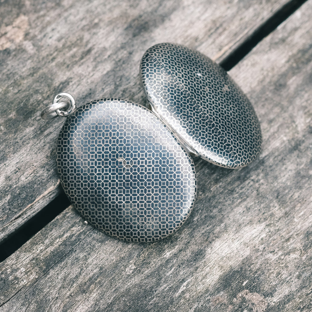 Victorian Geometric Niello Locket - Lost Owl Jewelry