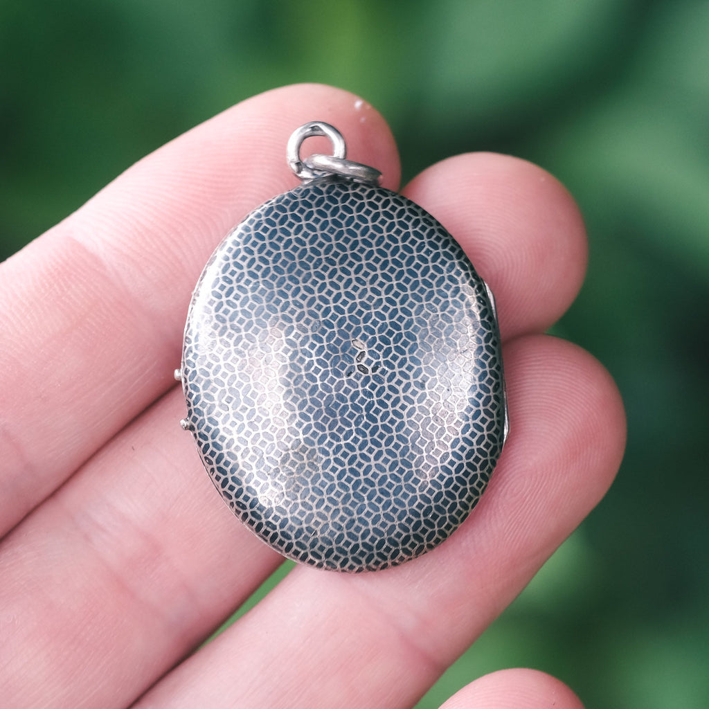 Victorian Geometric Niello Locket - Lost Owl Jewelry