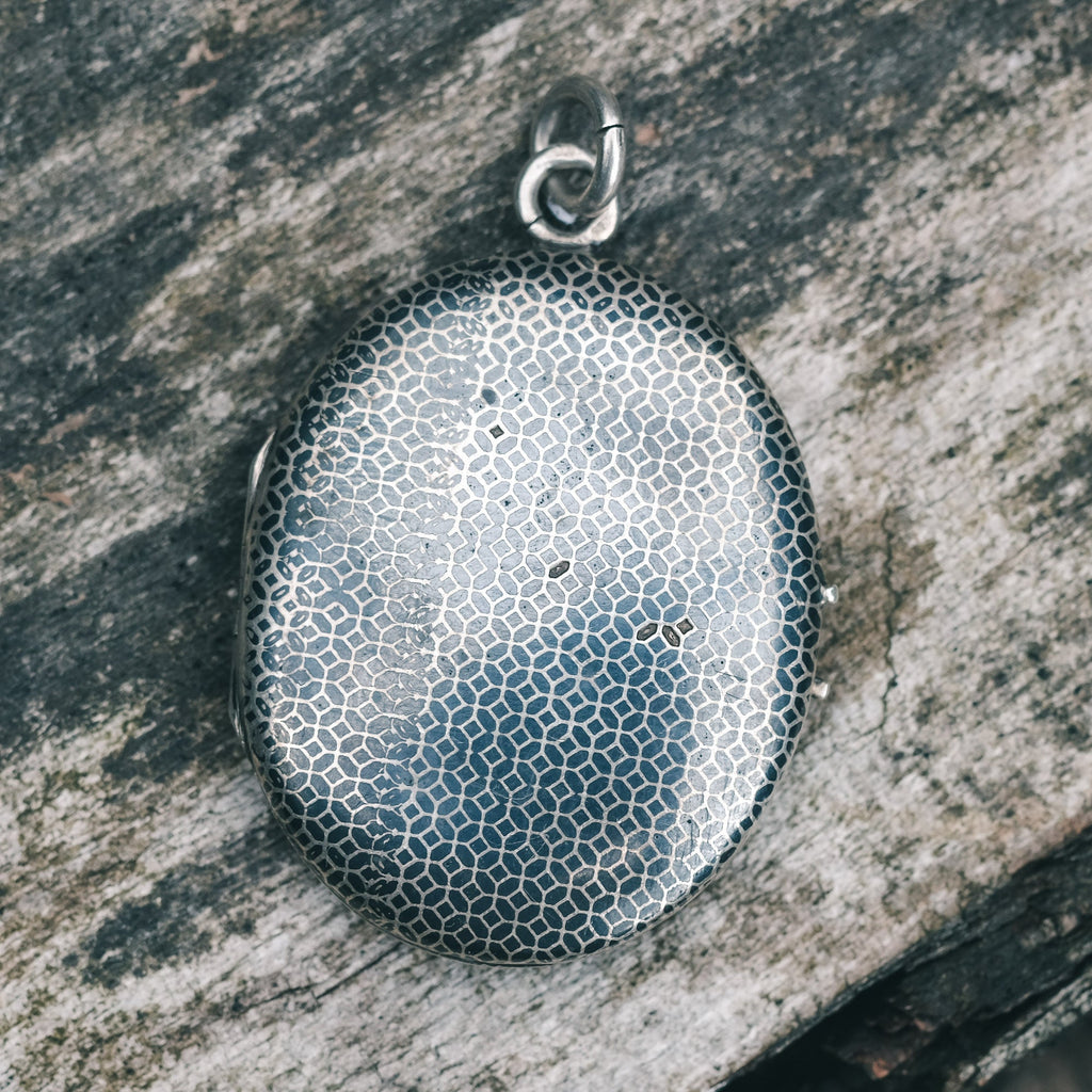 Victorian Geometric Niello Locket - Lost Owl Jewelry