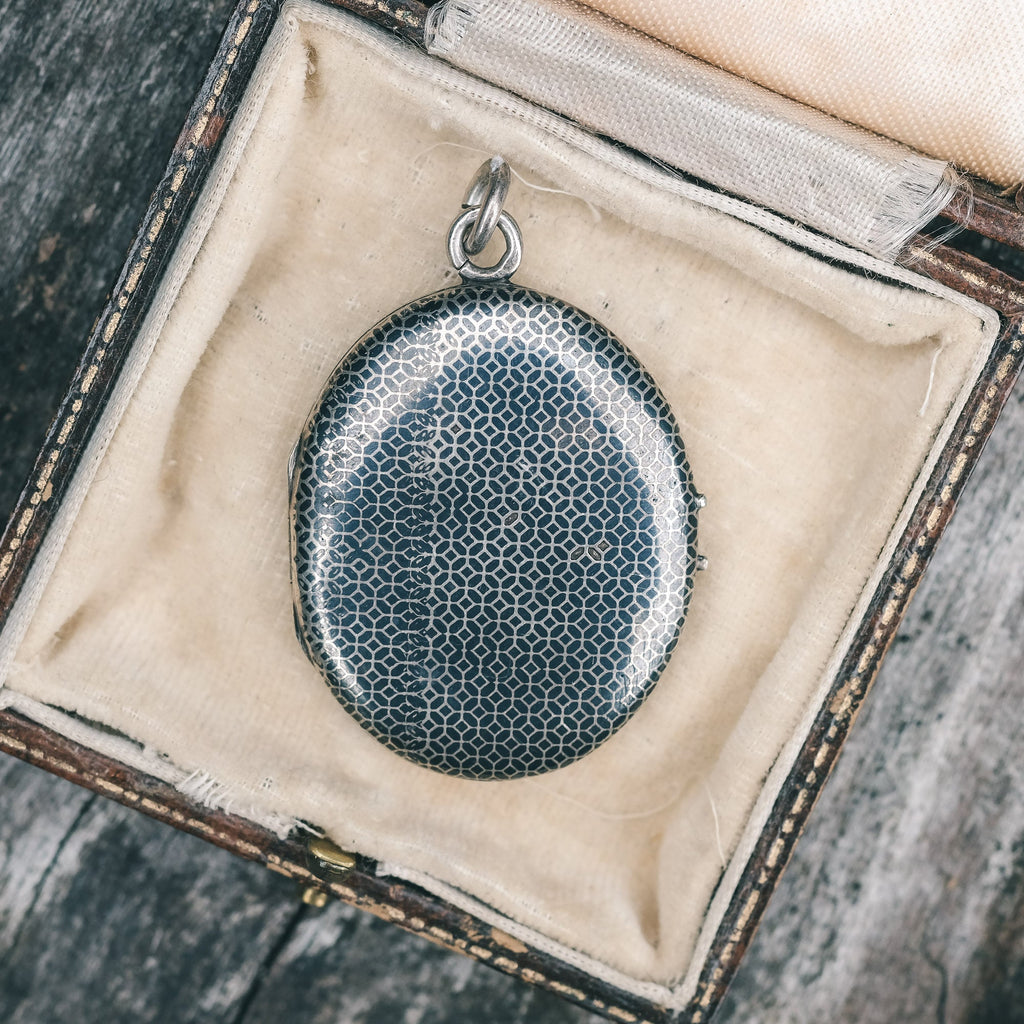 Victorian Geometric Niello Locket - Lost Owl Jewelry