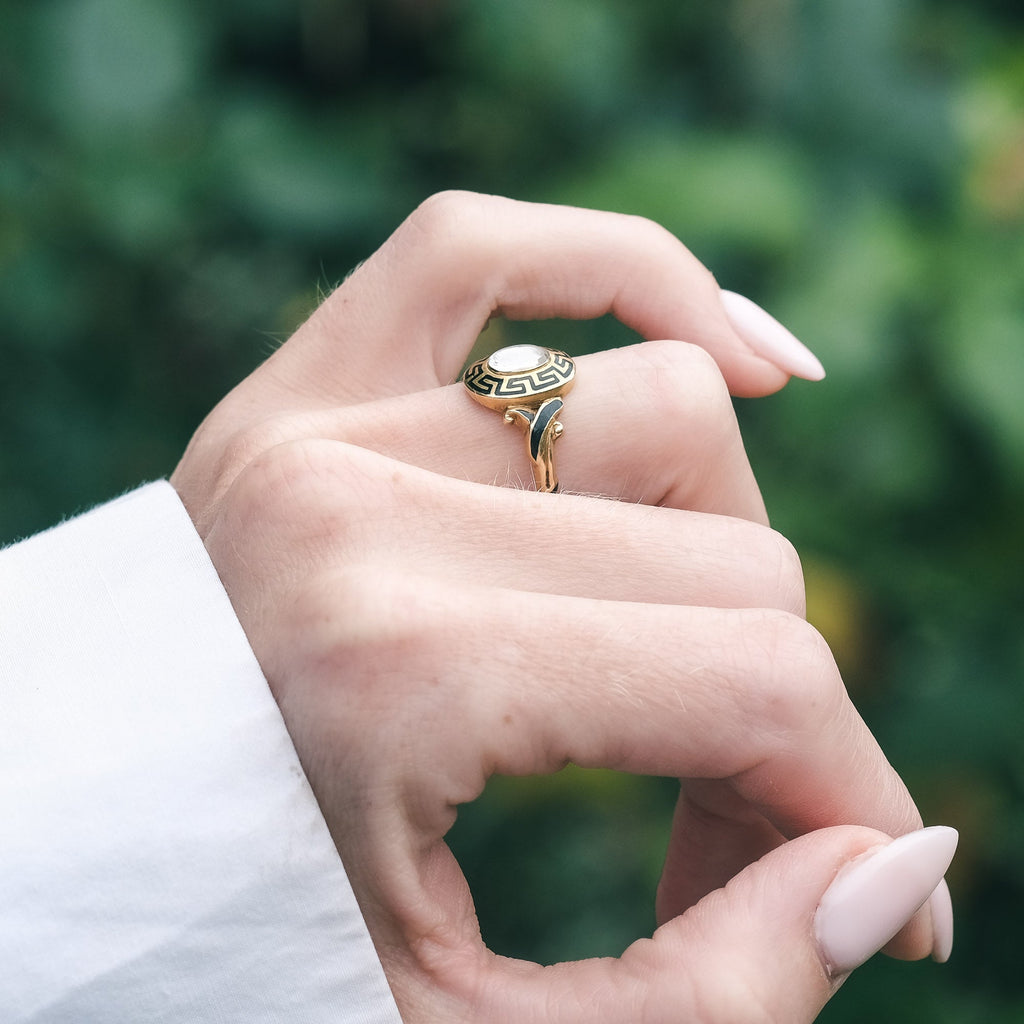 Victorian Greek Key Mourning Ring - Lost Owl Jewelry