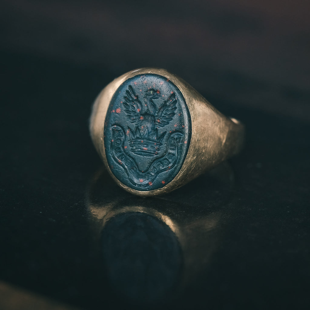 Victorian Heraldic Intaglio Signet Ring - Lost Owl Jewelry