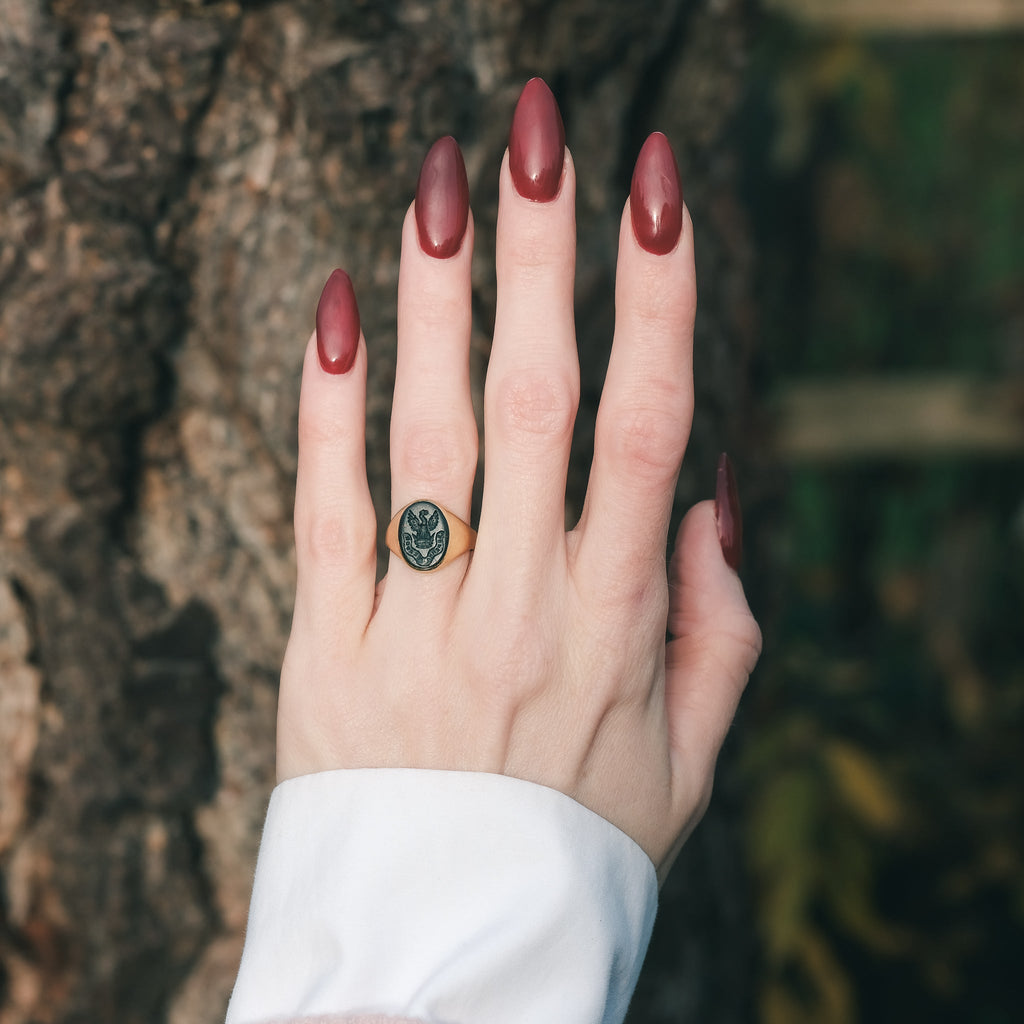 Victorian Heraldic Intaglio Signet Ring - Lost Owl Jewelry