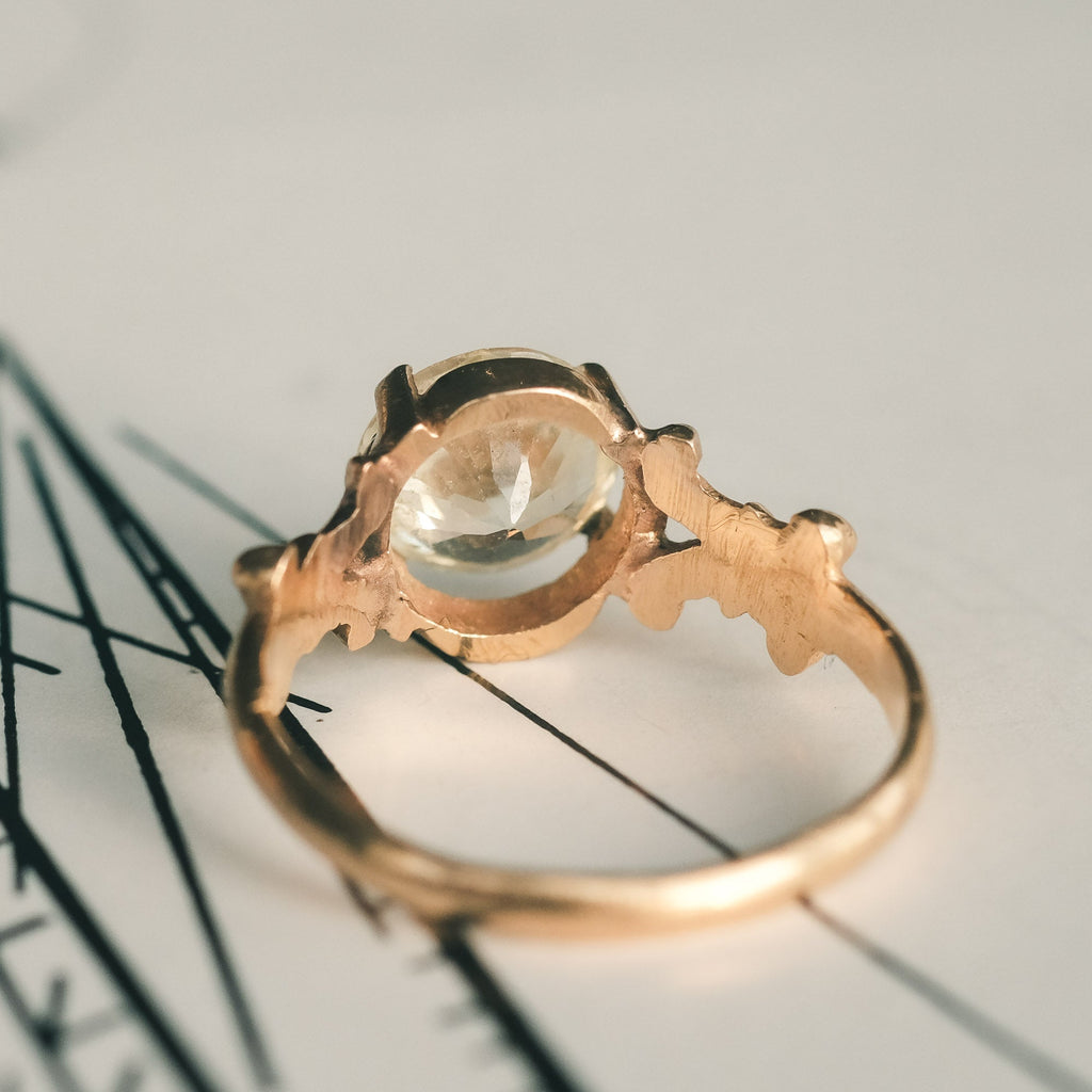 Victorian Hint - of - Green Sapphire Ring - Lost Owl Jewelry