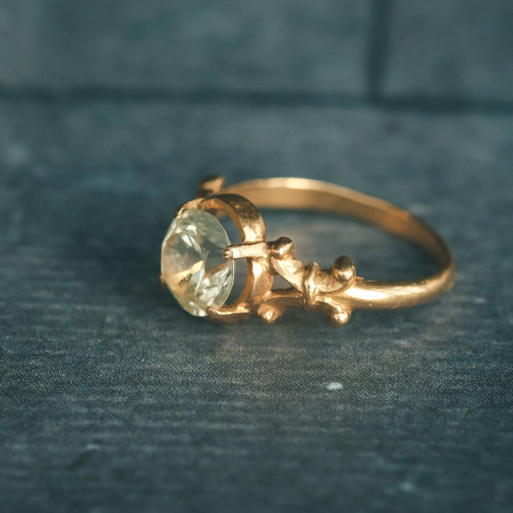 Victorian Hint - of - Green Sapphire Ring - Lost Owl Jewelry