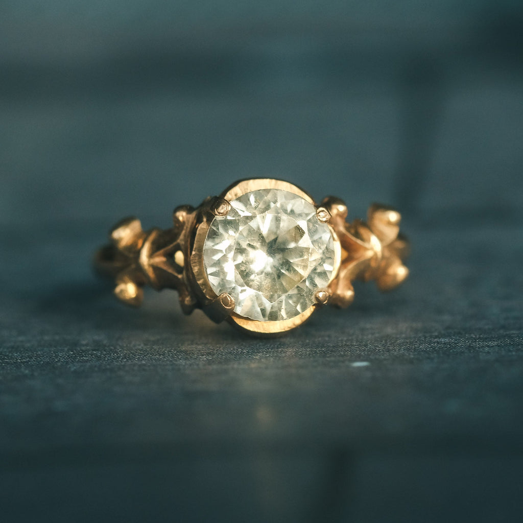 Victorian Hint - of - Green Sapphire Ring - Lost Owl Jewelry