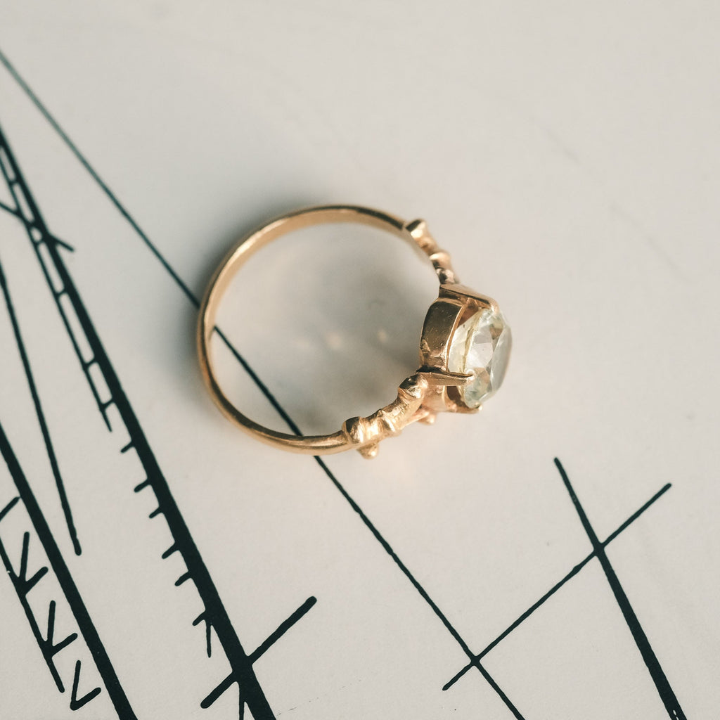 Victorian Hint - of - Green Sapphire Ring - Lost Owl Jewelry