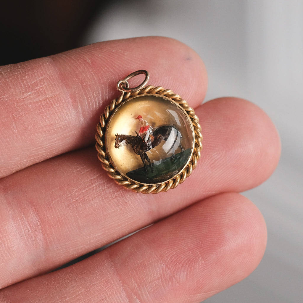Victorian "Horse & Jockey" Essex Crystal Pendant - Lost Owl Jewelry