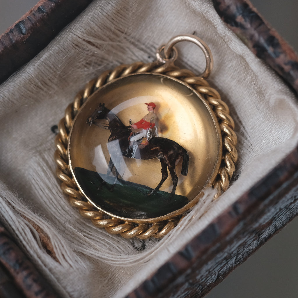 Victorian "Horse & Jockey" Essex Crystal Pendant - Lost Owl Jewelry