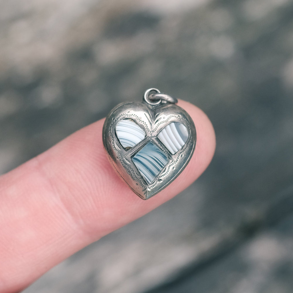 Victorian Lace Agate Heart Pendant - Lost Owl Jewelry