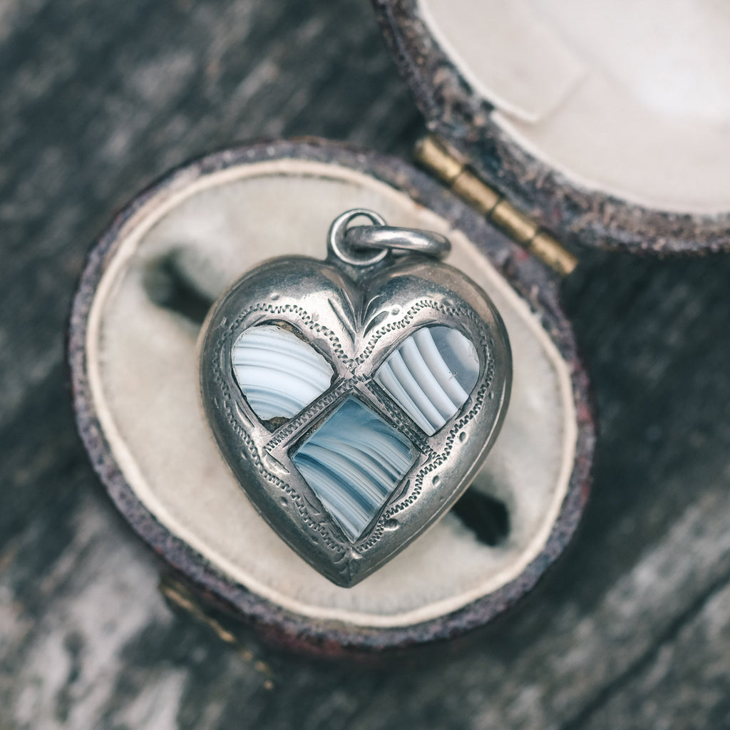 Victorian Lace Agate Heart Pendant - Lost Owl Jewelry