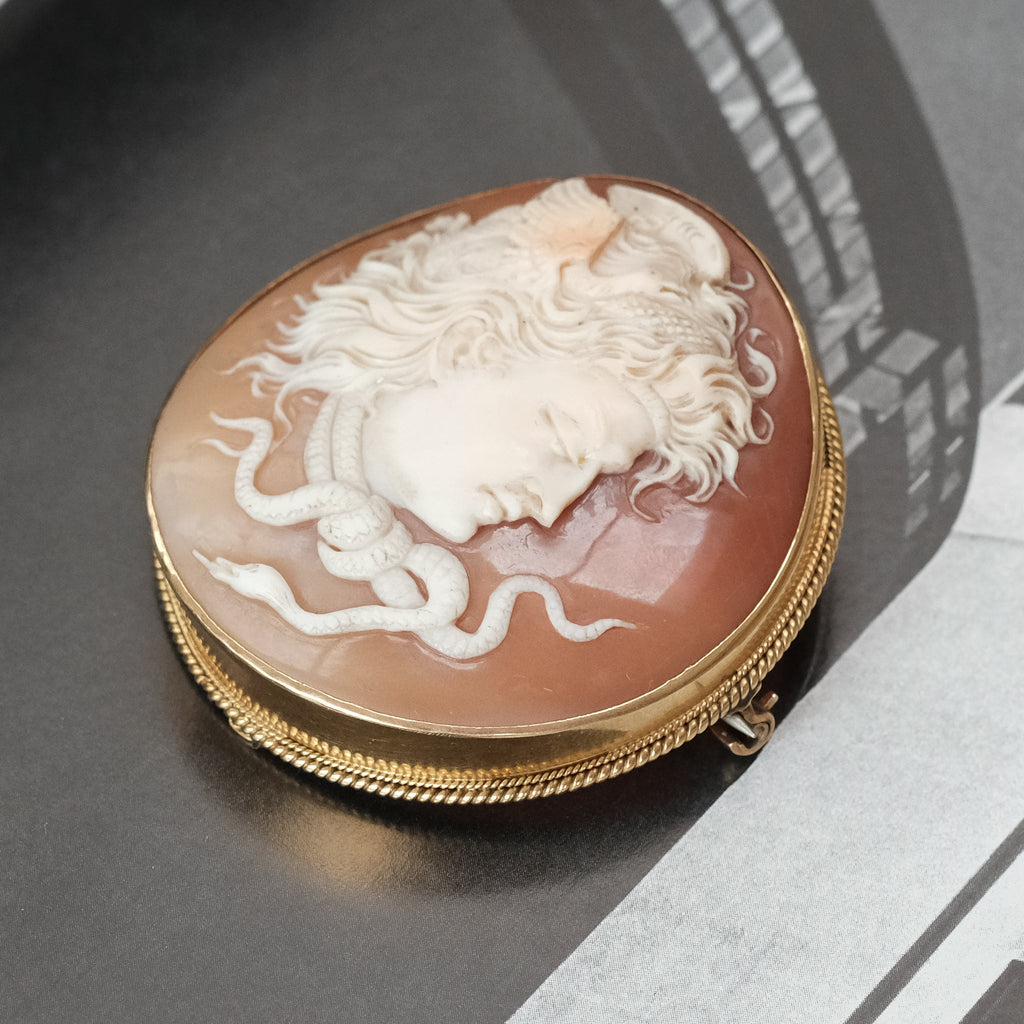 Victorian Medusa Cameo Brooch - Lost Owl Jewelry