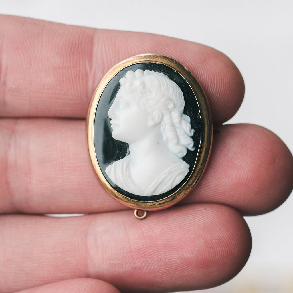 Victorian Onyx Cameo Brooch - Lost Owl Jewelry