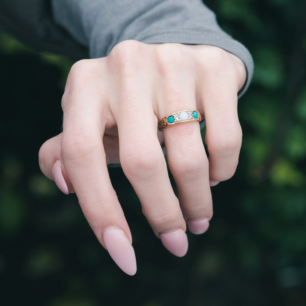 Victorian Opal & Turquoise Boat Ring - Lost Owl Jewelry