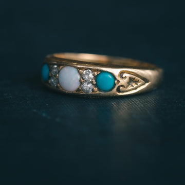 Victorian Opal & Turquoise Boat Ring - Lost Owl Jewelry