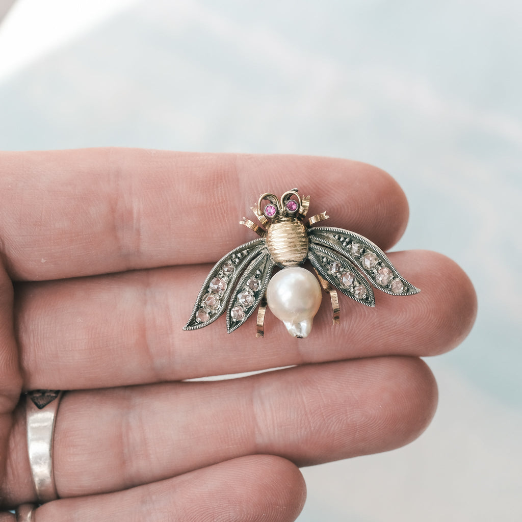 Victorian Pearl Bee Brooch - Lost Owl Jewelry