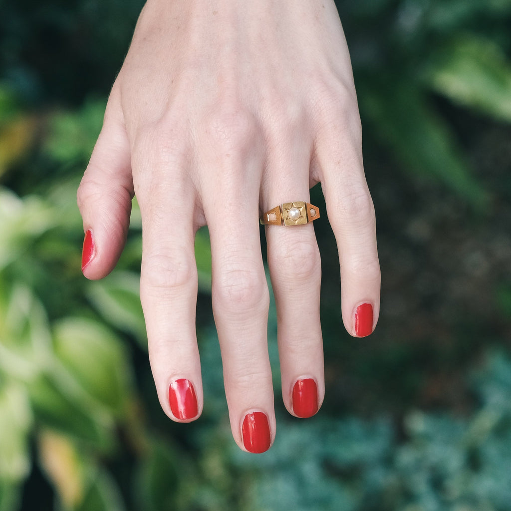 Victorian Pearl & Coral Ring by Carlo Giuliano - Lost Owl Jewelry