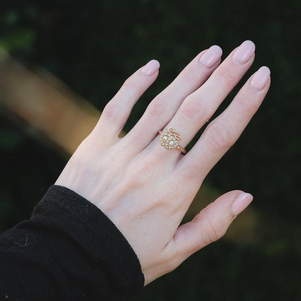 Victorian Pearl Double Heart Ring - Lost Owl Jewelry