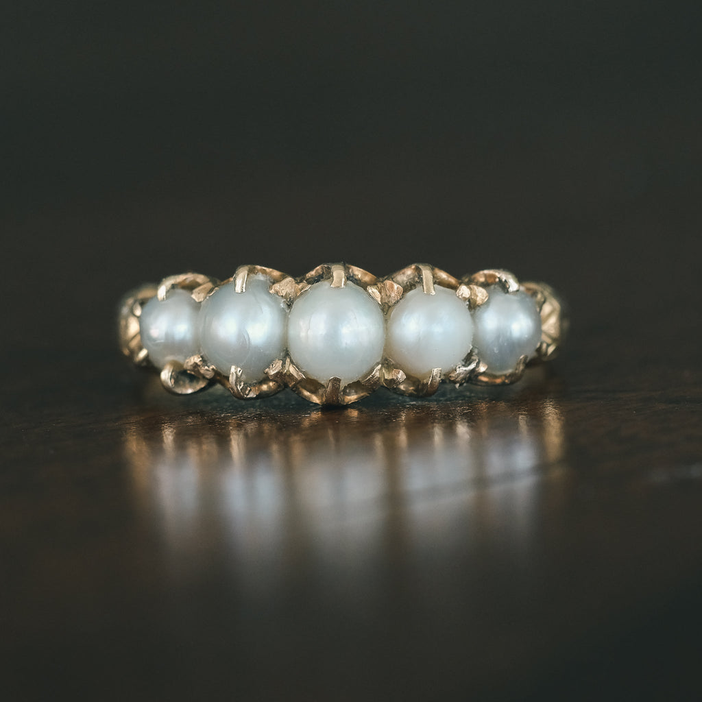 Victorian Pearl Half - Hoop Ring - Lost Owl Jewelry