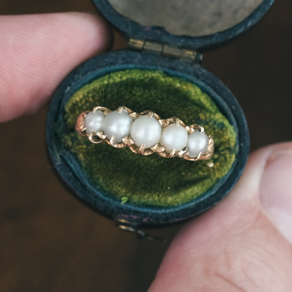 Victorian Pearl Half - Hoop Ring - Lost Owl Jewelry