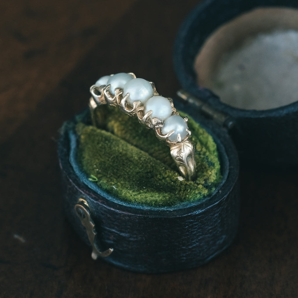 Victorian Pearl Half - Hoop Ring - Lost Owl Jewelry