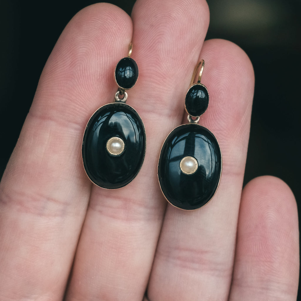 Victorian Pearl & Onyx Earrings - Lost Owl Jewelry