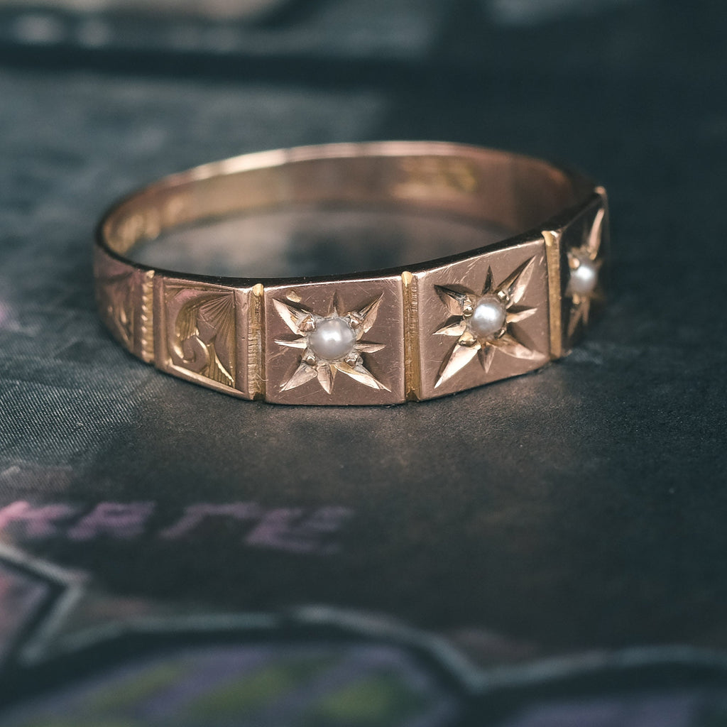 Victorian Pearl Star Band - Lost Owl Jewelry