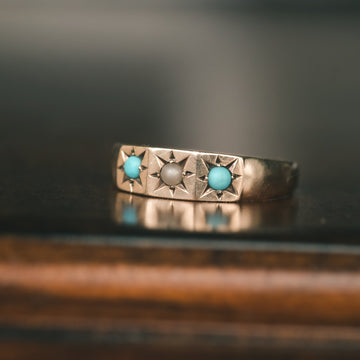 Victorian Pearl & Turquoise Band - Lost Owl Jewelry