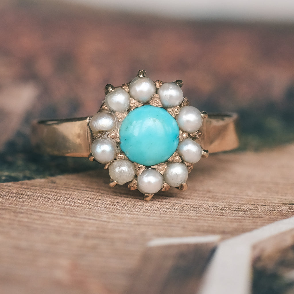 Victorian Pearl & Turquoise Ring - Lost Owl Jewelry