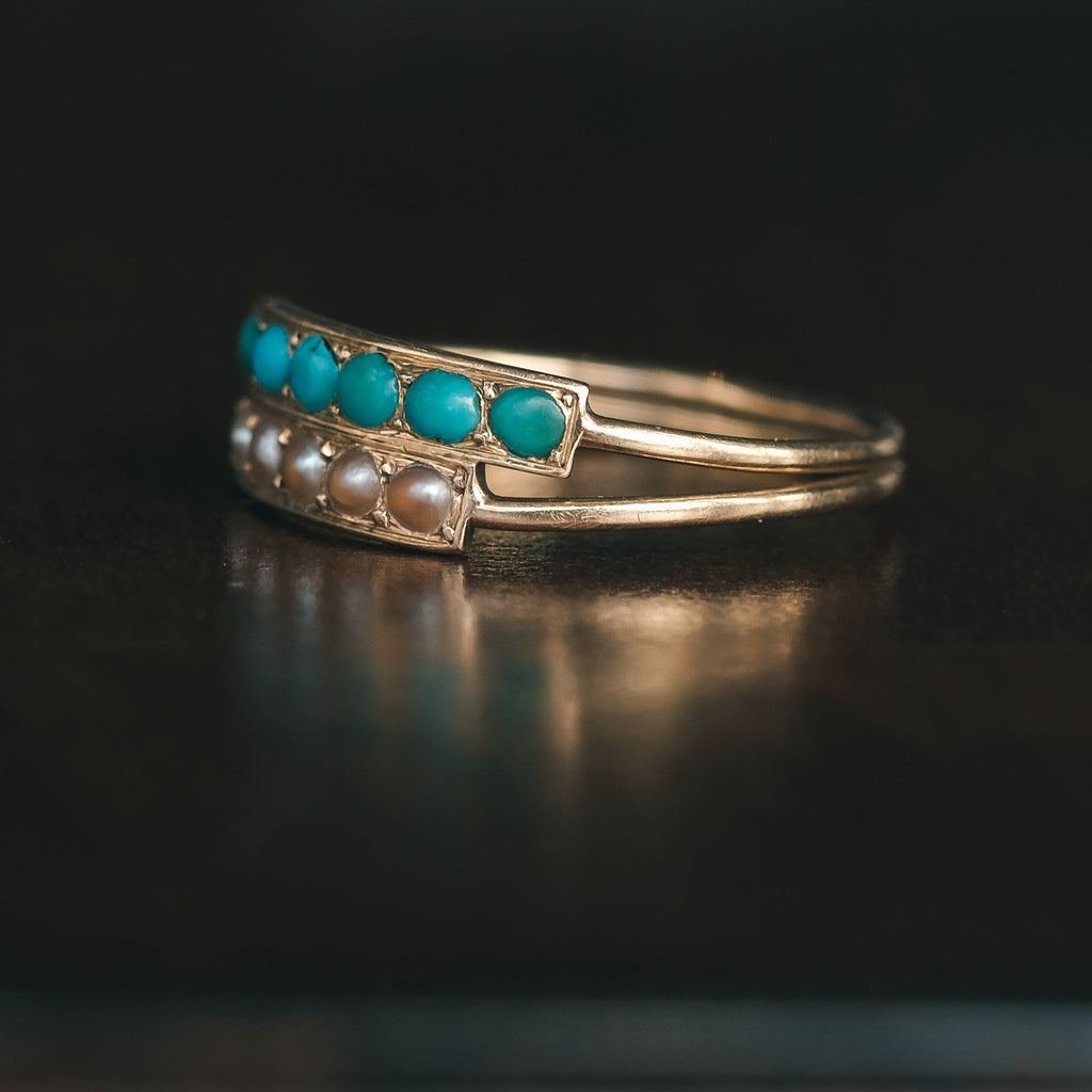 Victorian Pearl & Turquoise Ring - Lost Owl Jewelry