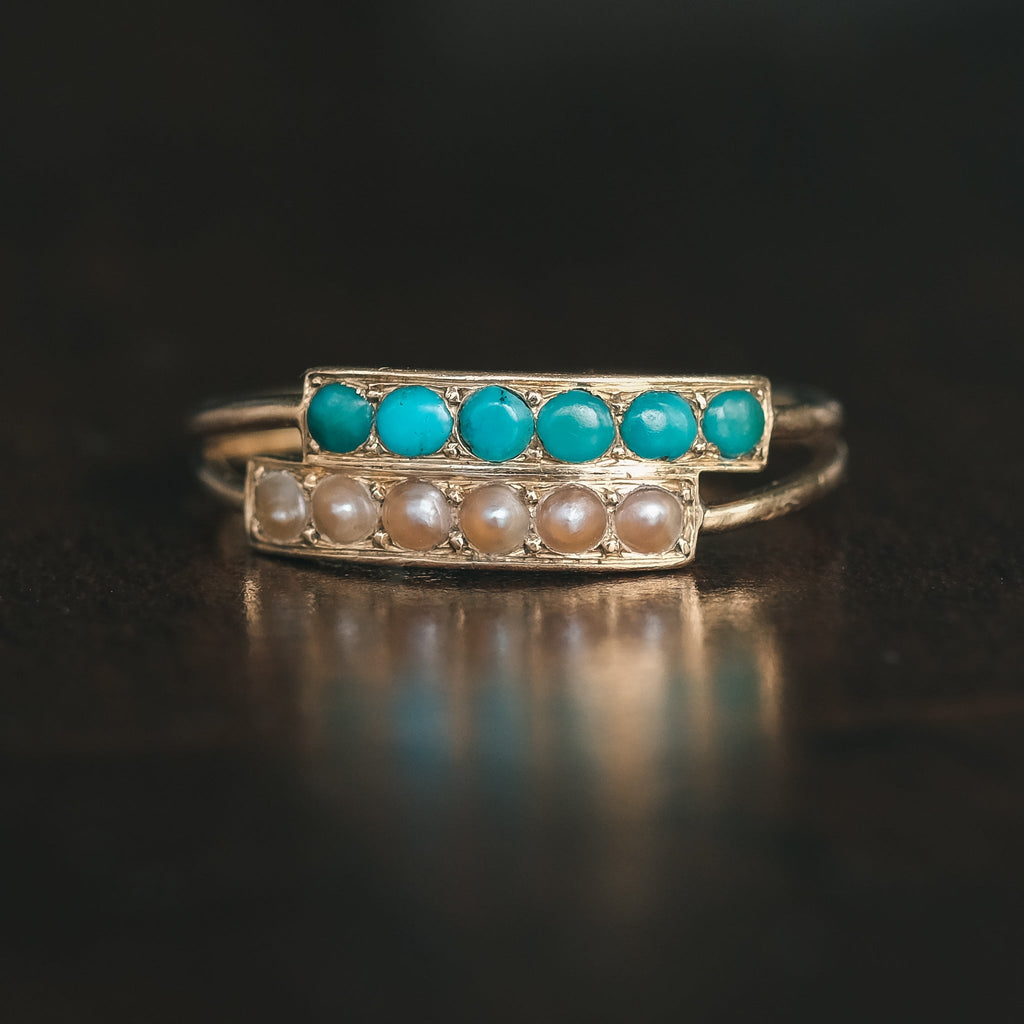 Victorian Pearl & Turquoise Ring - Lost Owl Jewelry