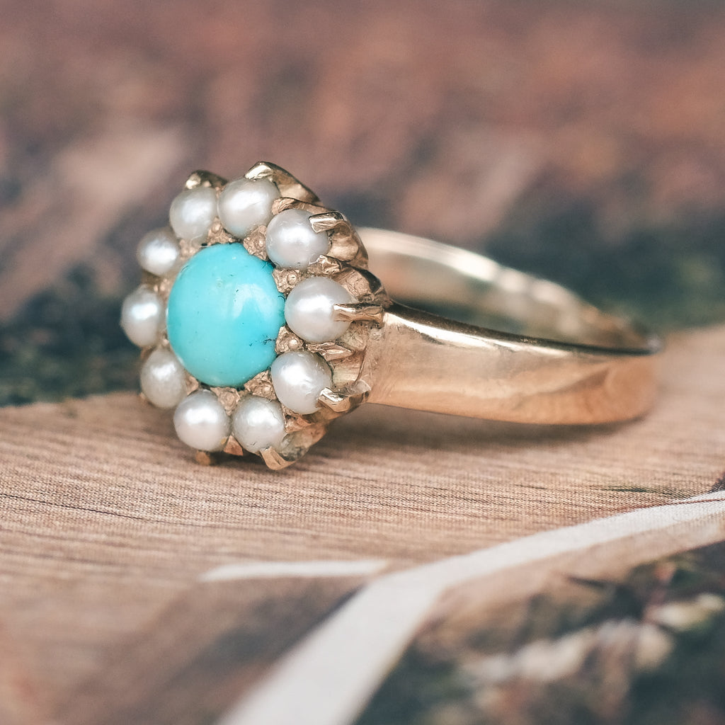 Victorian Pearl & Turquoise Ring - Lost Owl Jewelry