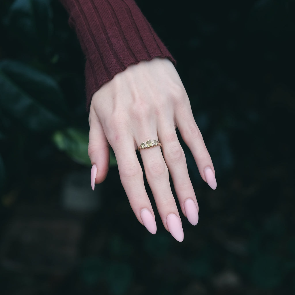 Victorian Peridot Boat Ring - Lost Owl Jewelry