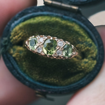 Victorian Peridot Boat Ring - Lost Owl Jewelry