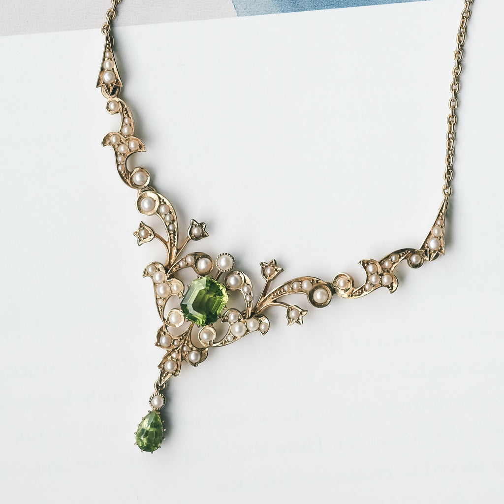 Victorian Peridot Lavaliere Necklace - Lost Owl Jewelry
