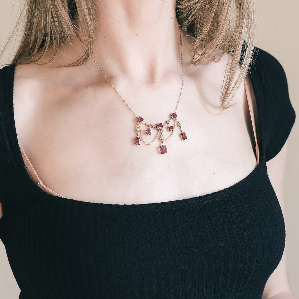 Victorian Pink Garnet Swag Neclace - Lost Owl Jewelry