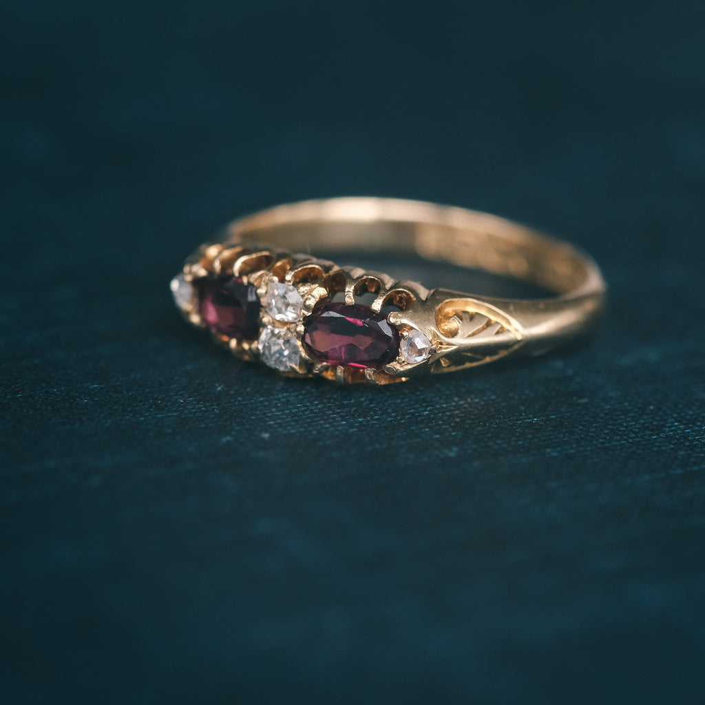 Victorian Rhodonite Boat Ring - Lost Owl Jewelry