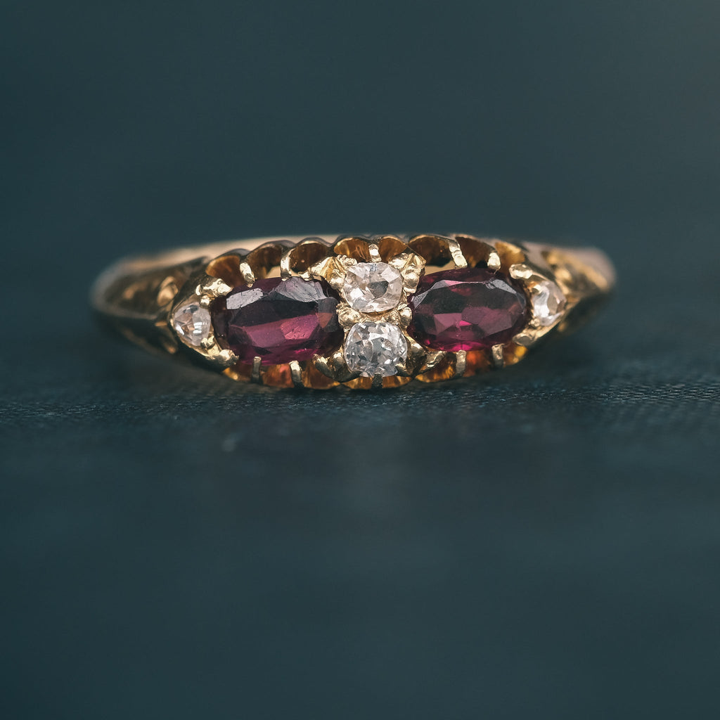 Victorian Rhodonite Boat Ring - Lost Owl Jewelry