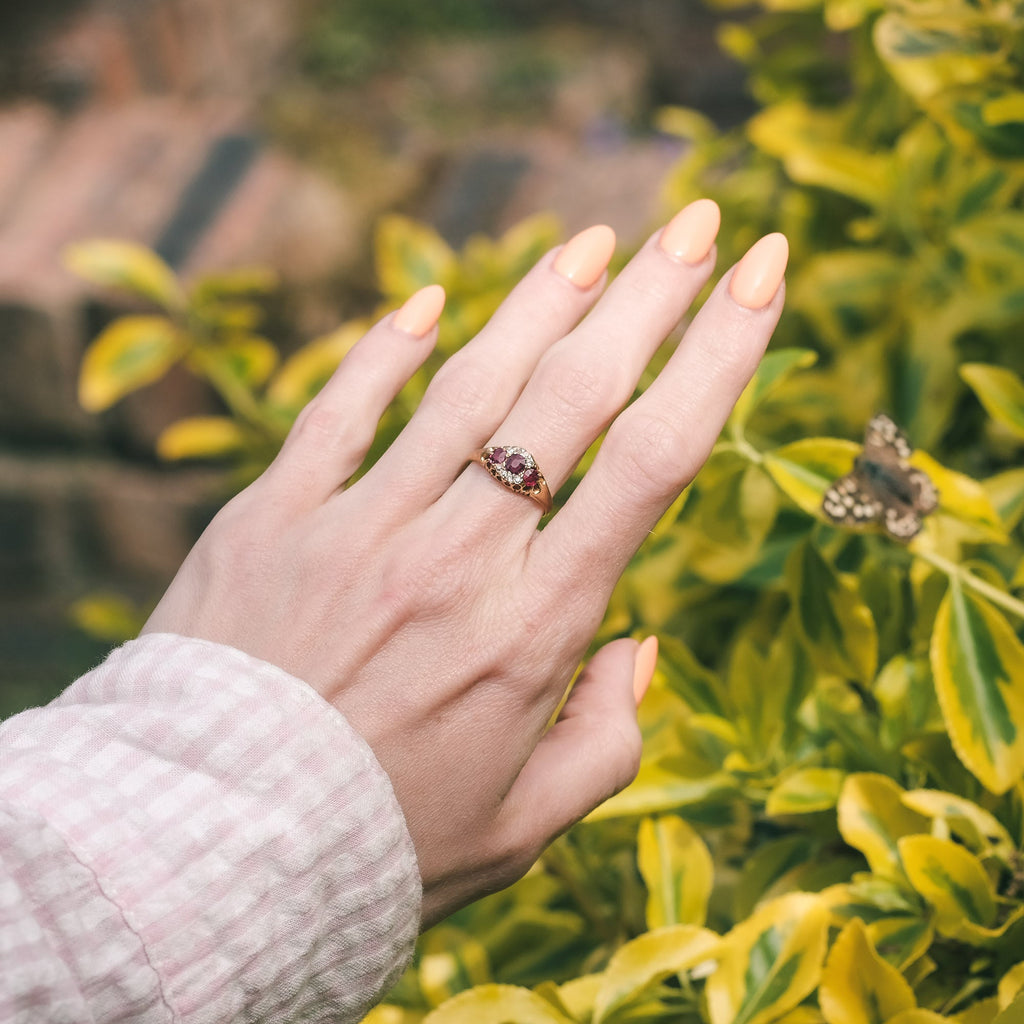 Victorian Ruby Belcher Cluster Ring - Lost Owl Jewelry