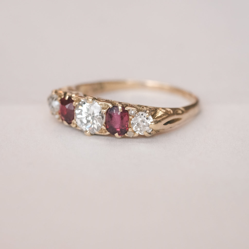 Victorian Ruby Carved Half - Hoop Ring - Lost Owl Jewelry