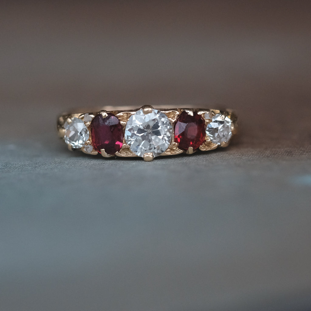 Victorian Ruby Carved Half - Hoop Ring - Lost Owl Jewelry