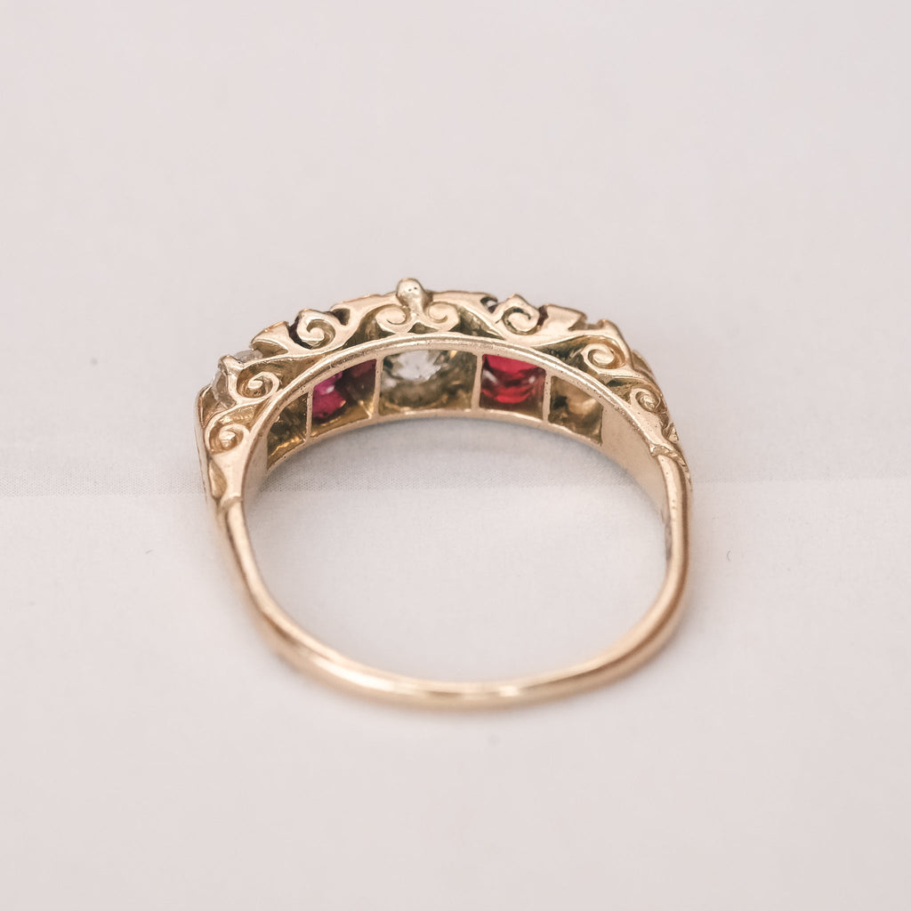Victorian Ruby Carved Half - Hoop Ring - Lost Owl Jewelry