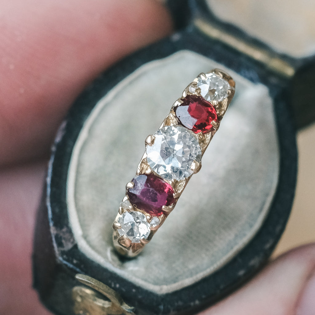 Victorian Ruby Carved Half - Hoop Ring - Lost Owl Jewelry