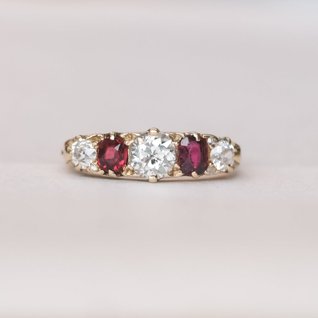 Victorian Ruby Carved Half - Hoop Ring - Lost Owl Jewelry