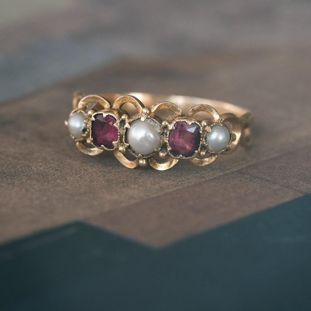 Victorian Ruby & Pearl Half - Hoop - Lost Owl Jewelry