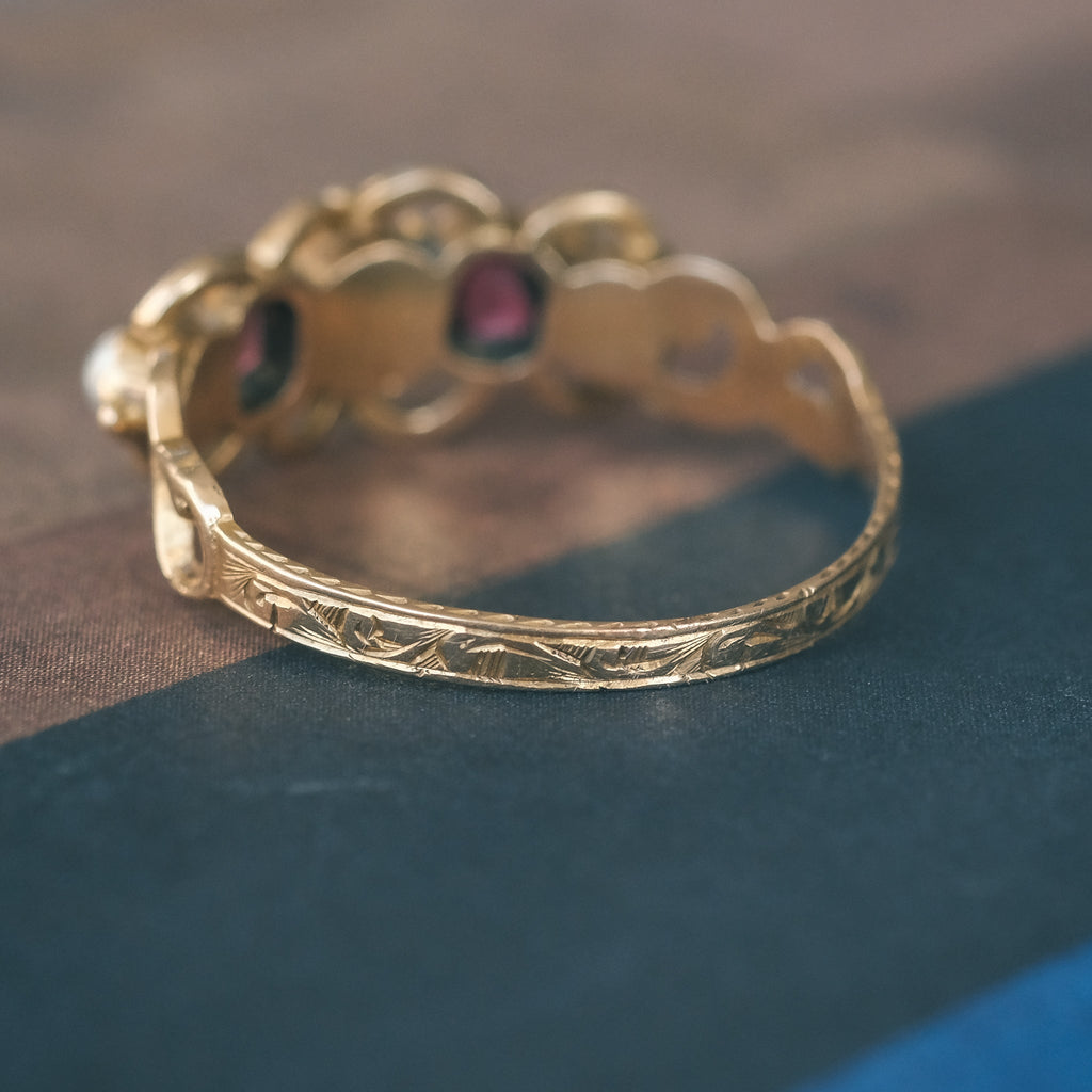 Victorian Ruby & Pearl Half - Hoop - Lost Owl Jewelry