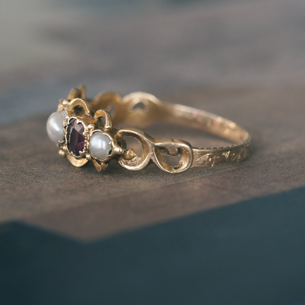 Victorian Ruby & Pearl Half - Hoop - Lost Owl Jewelry