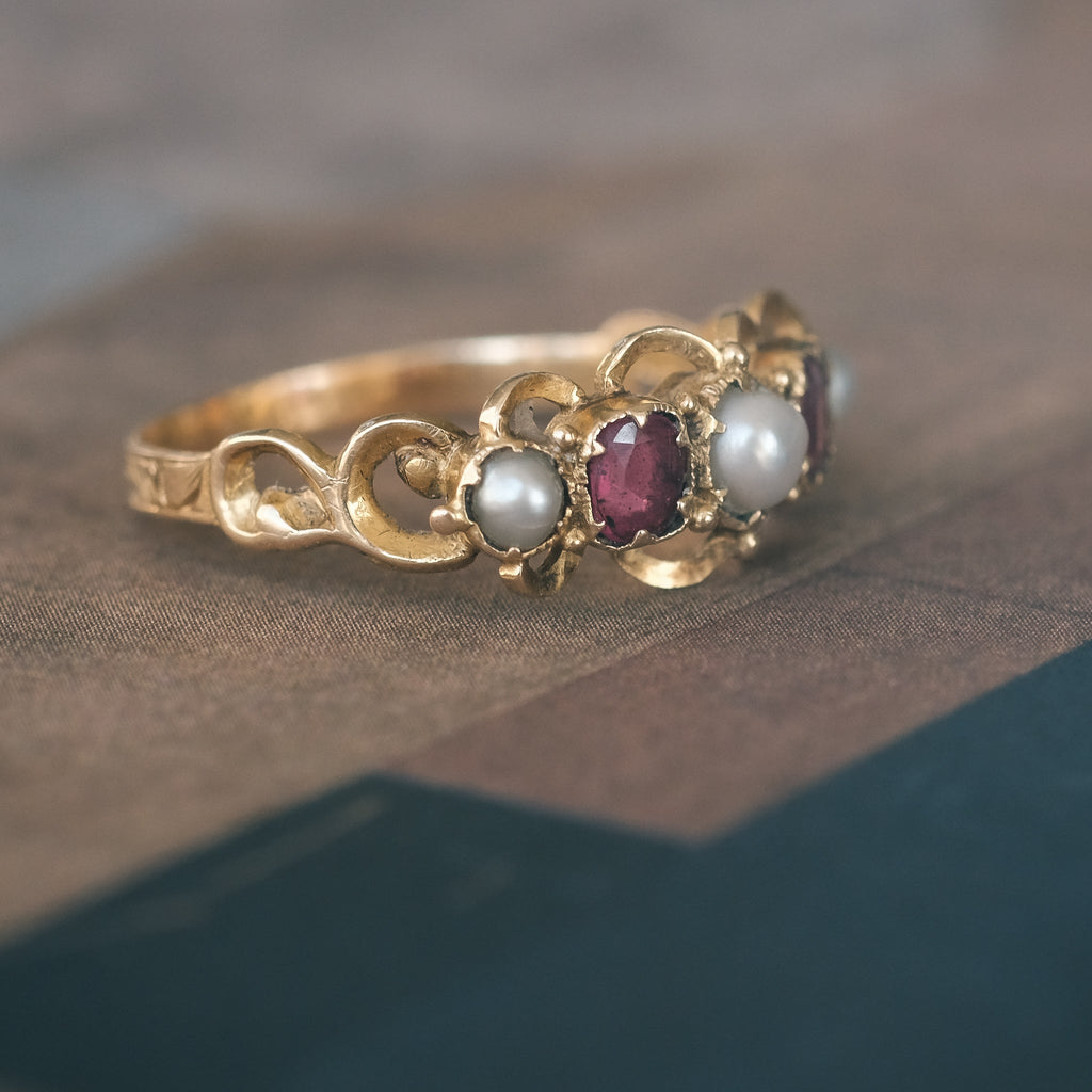 Victorian Ruby & Pearl Half - Hoop - Lost Owl Jewelry