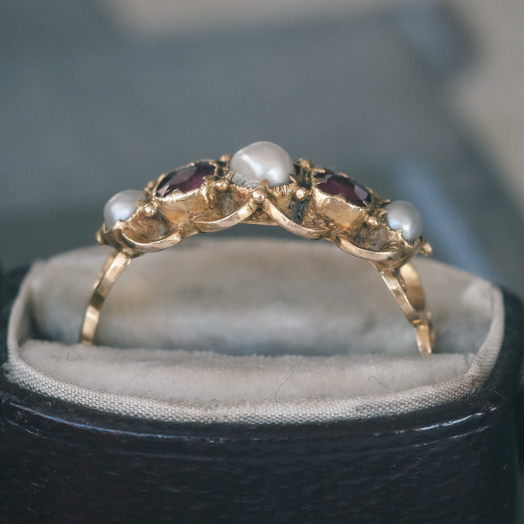 Victorian Ruby & Pearl Half - Hoop - Lost Owl Jewelry